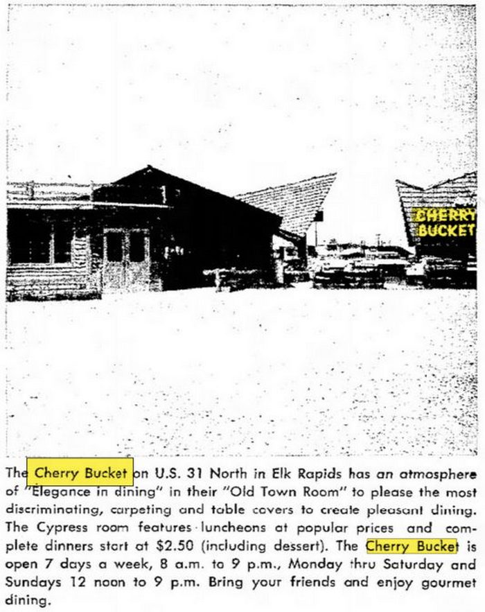 Cherry Bucket (Elk Harbor Restaurant) - Aug 11 1962 Article